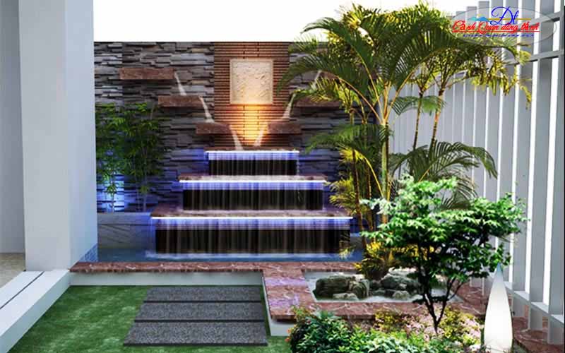 Ánh sáng trong cách làm tường thác nước chảy trên tường