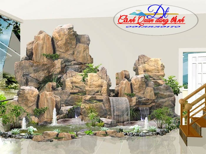 Hòn non bộ thác nước trong nhà
